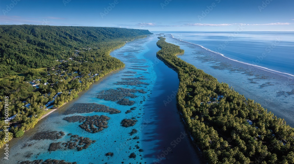 Fototapeta premium Turquoise Lagoon: An Aerial View of South Pacific Paradise