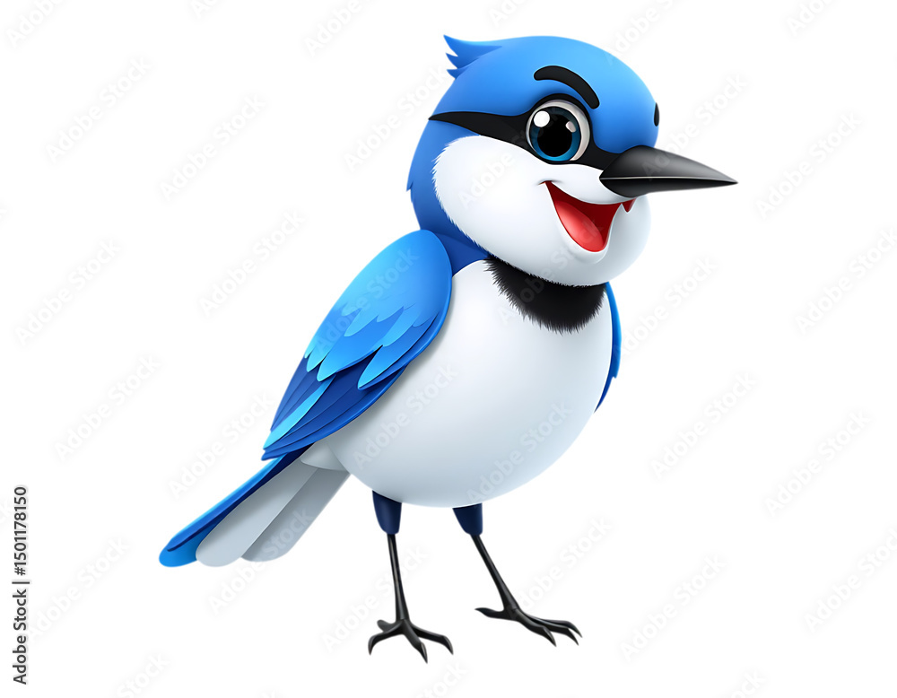 Fototapeta premium Charming 3D Cartoon Blue Jay Character