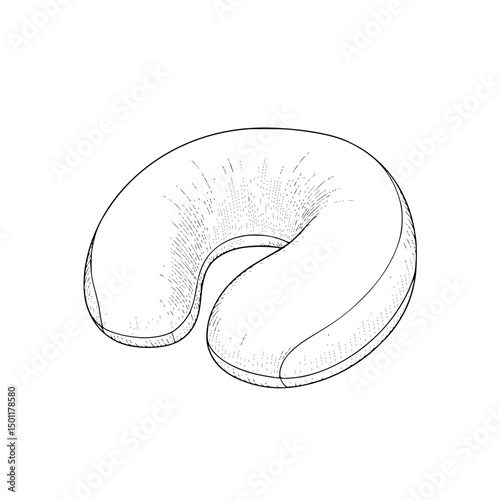 Detailed Black and White Illustration of a Neck Support Pillow