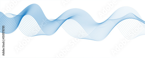 Abstract wavy sky blue stream element for design on a white background isolated. Abstract frequency sound wave lines and twisted curve lines background.