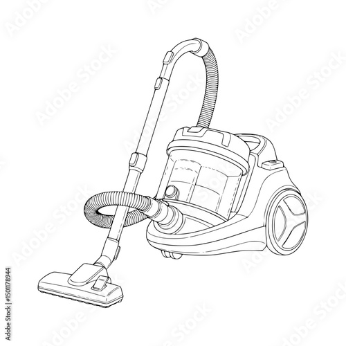 Detailed Line Drawing of a Modern Vacuum Cleaner