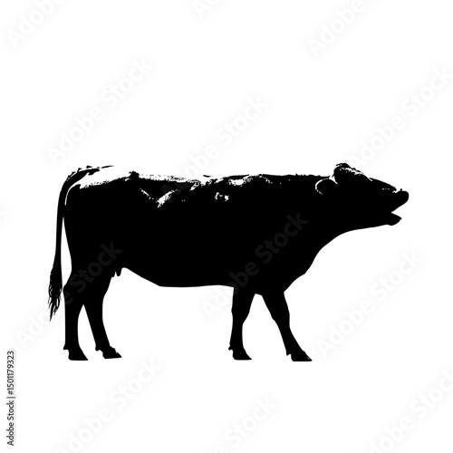 Silhouette of a Cow with Open Mouth Detailed and Striking Black and White