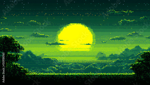 dither pattern bitmap texture smooth curved border vector abstract background glitch screen with flicker pixels effect panoramic abstraction 8bit pixel art retro video arcade game green illustration photo
