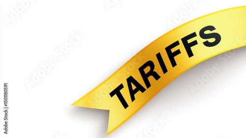 Tariffs Concept on Yellow Economic Banner Yellow ribbon with bold text 
