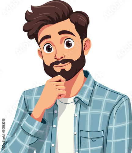 Cartoon man portrait illustration bearded guy in shirt character design vector art for graphic design use