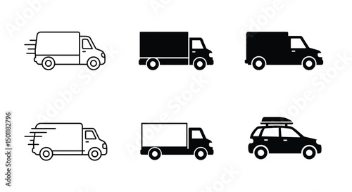 Delivery Truck icon set. Free delivery 24 hours. Fast shipping truck. Fast shipping delivery truck. Express delivery trucks icons. Vector illustration.