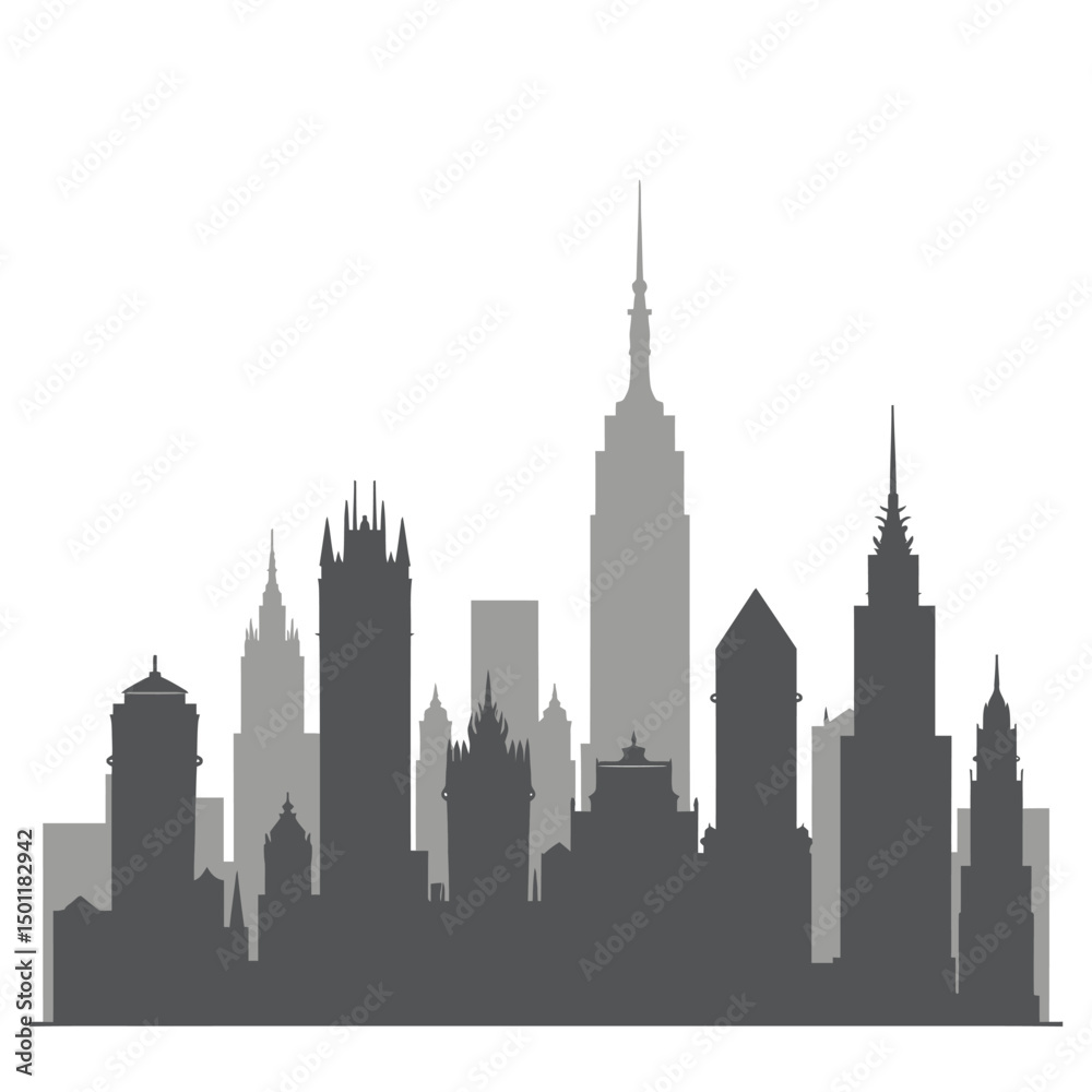 Fototapeta premium Gray Scale Cityscape Skyline Iconic Buildings, Urban Architecture