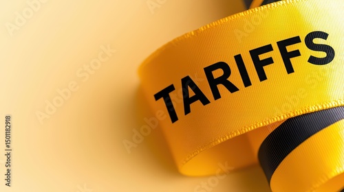 Tariffs Concept with Yellow Economic Ribbon Close-up of yellow ribbon labeled 