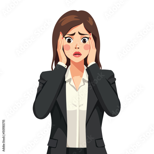 Stressed businesswoman with headache illustration for mental health and work life balance concept art design