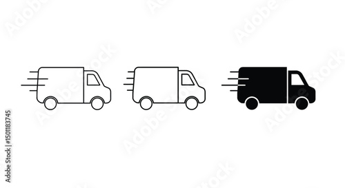 Delivery Truck icon set. Free delivery 24 hours. Fast shipping truck. Fast shipping delivery truck. Express delivery trucks icons. Vector illustration.
