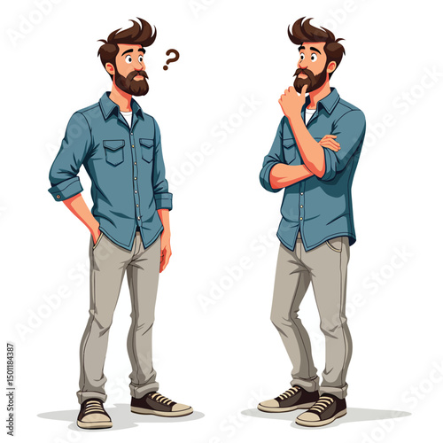 Man thinking and questioning vector illustration for design and creative projects stock image and graphic art