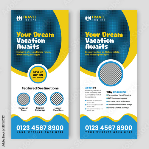Travel agency Rack Card, Dl Flyer roll up banner, brochure Template, Tour Poster, Leaflet  handbill and Design Template