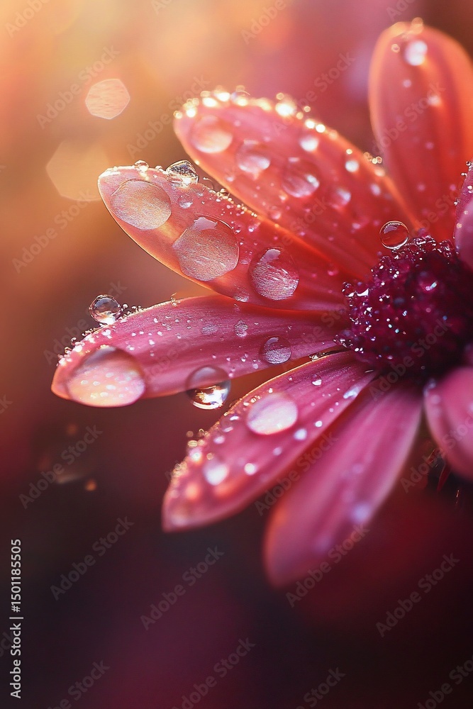 Fototapeta premium Dew Drops on Pink Flower Petal.