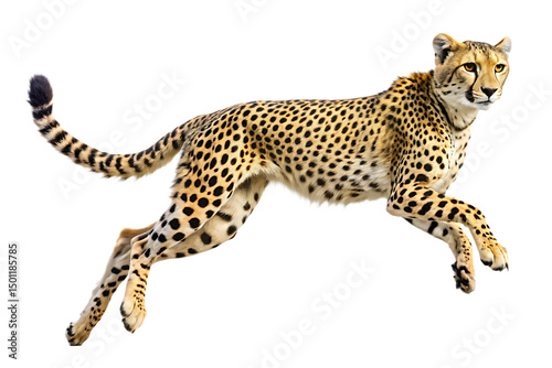 running cheetah on isolated white background,PNG photo