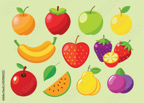 Fruit Vector Icon Set , There are Fruit Icons of Apple, Orange, Pineapple, Mango, strawberry, Blueberry, Watermelon, Banana and More.