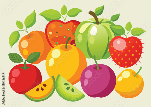 Fruit Vector Icon Set , There are Fruit Icons of Apple, Orange, Pineapple, Mango, strawberry, Blueberry, Watermelon, Banana and More.