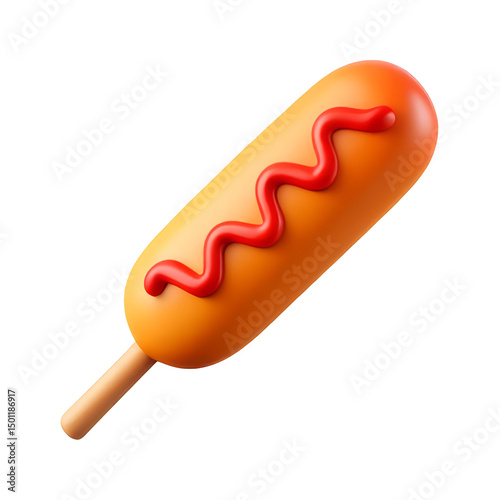 Corn Dog with Ketchup 3D Icon – Glossy Minimal Emoji Style, Isolated PNG object photo