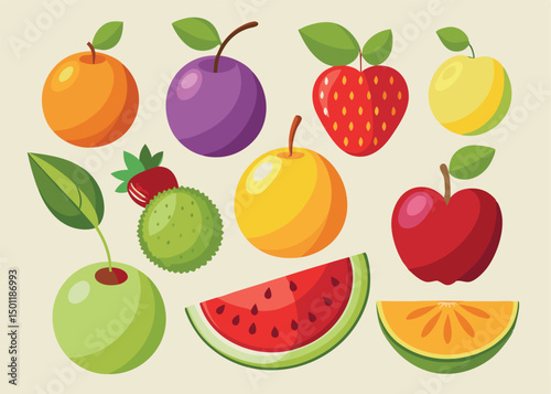 Fruit Vector Icon Set , There are Fruit Icons of Apple, Orange, Pineapple, Mango, strawberry, Blueberry, Watermelon, Banana and More.