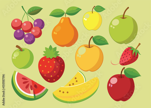 Fruit Vector Icon Set , There are Fruit Icons of Apple, Orange, Pineapple, Mango, strawberry, Blueberry, Watermelon, Banana and More.