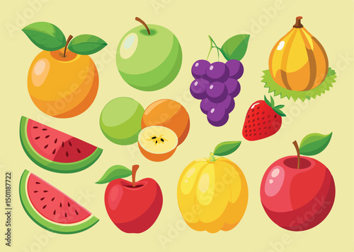 Fruit Vector Icon Set , There are Fruit Icons of Apple, Orange, Pineapple, Mango, strawberry, Blueberry, Watermelon, Banana and More.