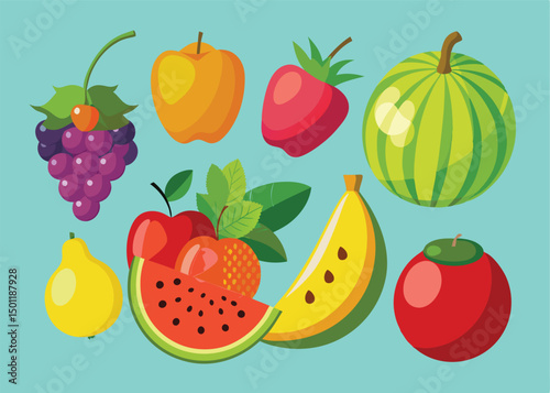 Fruit Vector Icon Set , There are Fruit Icons of Apple, Orange, Pineapple, Mango, strawberry, Blueberry, Watermelon, Banana and More.