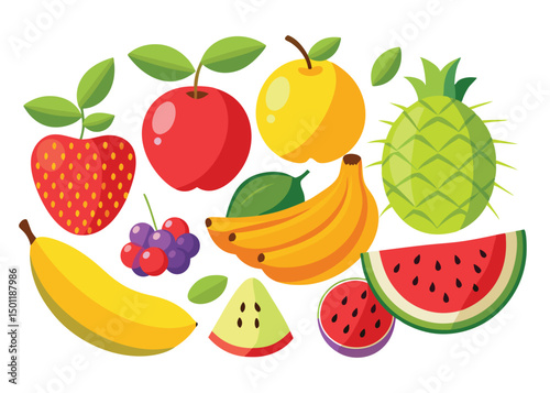 Fruit Vector Icon Set , There are Fruit Icons of Apple, Orange, Pineapple, Mango, strawberry, Blueberry, Watermelon, Banana and More.