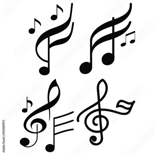 Treble clef with musical notes on a white background, a vector illustration of sound and melody design