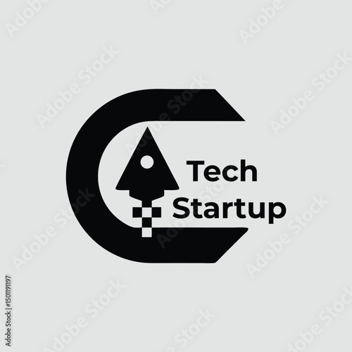 Modern Tech Startup Logo Design with Rocket and C Letter