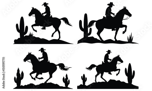 Running wild animal black vector silhouettes of horses, camels, and other mammals, a complete nature illustration set