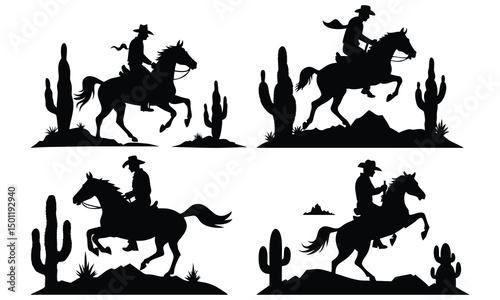 Vector illustration set of running horse and other animal silhouettes