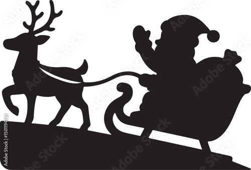 Silhouette vector of a reindeer pulling a sleigh uphill, perfect for Christmas scenes, holiday designs, festive cards, and winter projects