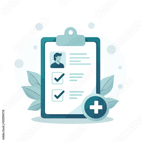 Medical record patient health history form healthcare clipboard document plus sign illustration concept