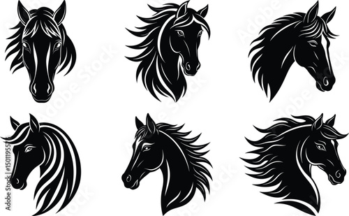 Horse Head Silhouette Bundle with Elegant Variations, perfect for logo or t-shirt design