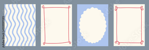 Wallpaper Mural Set of wavy frames. Doodle wave edge borders. Retro Dolce Vita curved shapes, rectangular, oval, circular elements, frame, forms. Abstract vintage geometric posters. Whimsical summer vector pattern. Torontodigital.ca