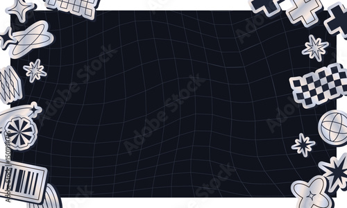 Stickers and y2k grid background