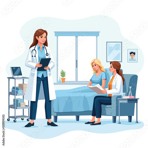 Doctor patient consultation medical visit healthcare professional hospital room examination diagnosis treatment plan
