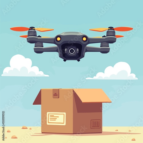 Drone delivery service fast shipping aerial photography express package modern technology future logistics concept