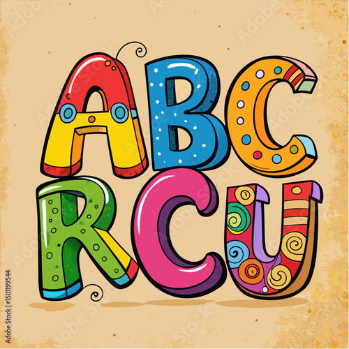 Colorful vector alphabet illustration for happy school kids' fun education design