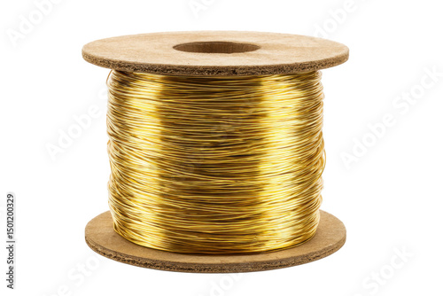 Gold wire spool centered isolated on transparent background