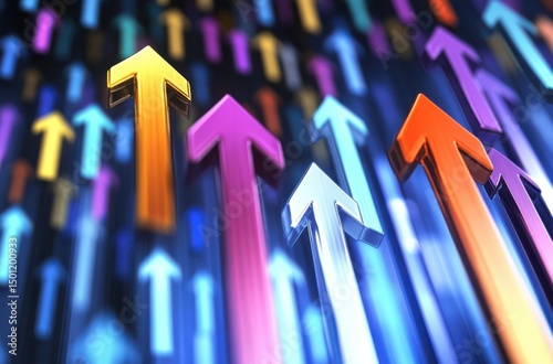 Digital graph of stock trading activity with bold arrows