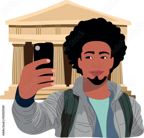 Selfie with Acropolis in Athens.Capture timeless moments with selfies at iconic historical places across the globe.