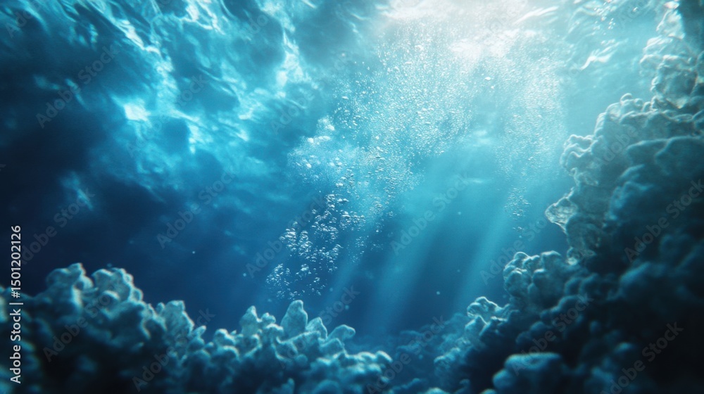 Fototapeta premium Premium underwater photography of coral close-up, soft blue lighting with marine life details and serene ocean background