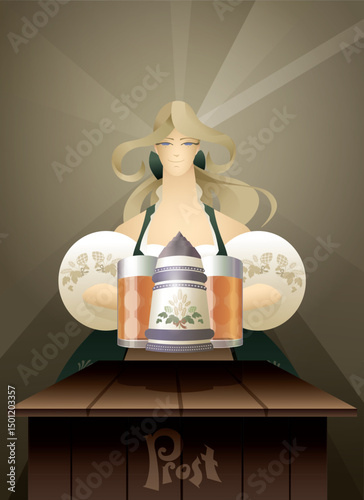 German young woman character with beer stein welcome guest