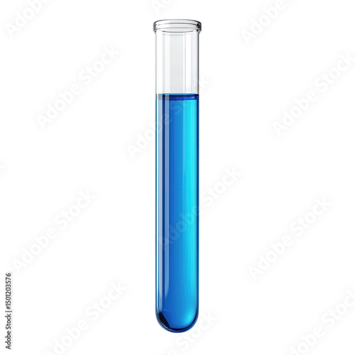 Blue liquid in glass test tube experiment chemistry isolated background on transparent background