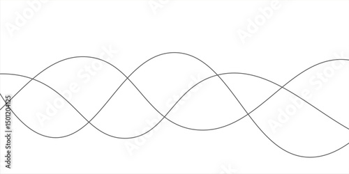Thin line wavy abstract vector background. Curve wave seamless pattern. Line art striped graphic template. Vector illustration.