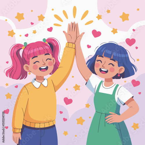 best friends forever group people hugging together and pose take portrait inside instant photo paper for happy youth friendship day cartoon doodle style vector illustration