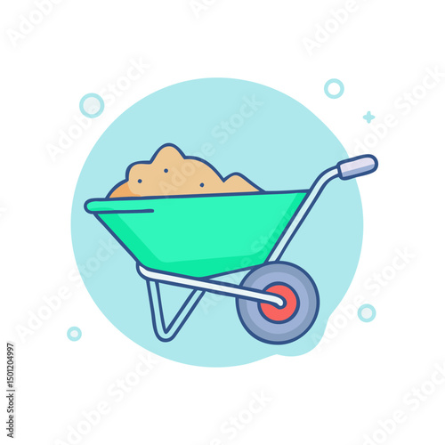 A colorful wheelbarrow filled with dirt, perfect for gardening projects