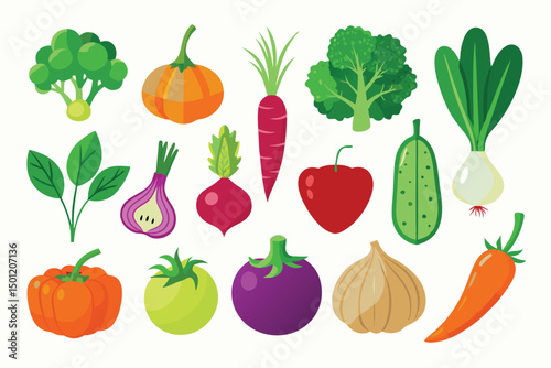 Set of Vegetables Vector Art Illustration Isolated on White Background.