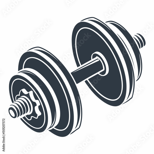Monochrome vector illustration of a classic dumbbell for strength training and fitness