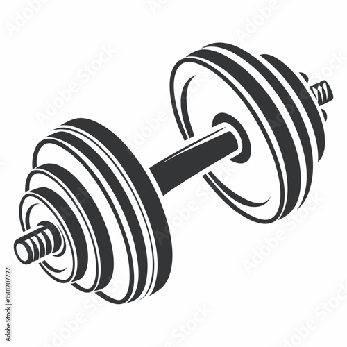 Black and white vector illustration of adjustable dumbbell for fitness and strength training